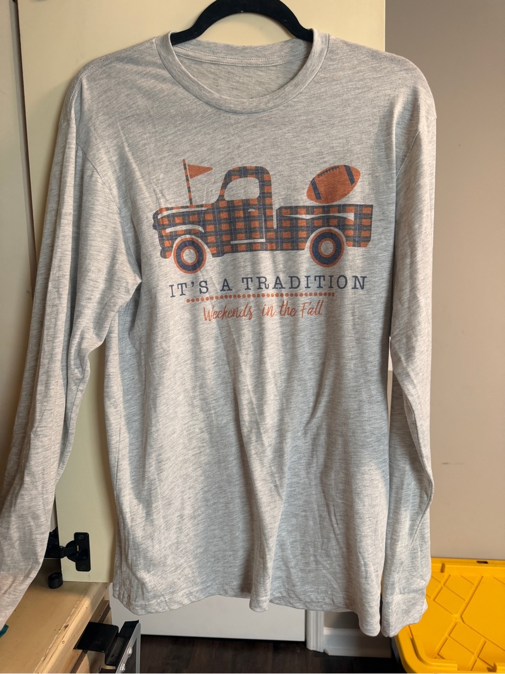 Long-Sleeve Graphic Shirt - Gray with Orange Plaid auburn Truck